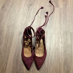 NWOT FRYE Women's Sienna Ghillie Ballet Flat Bordeaux Kid Suede